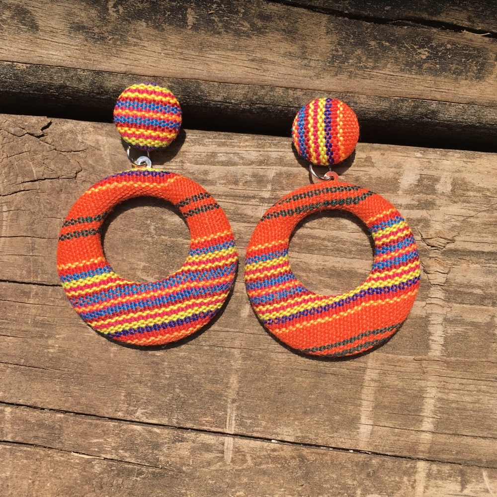 Orange hollow circle dangle orange cloth earrings